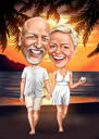Hawaiian Sunset Couple Caricature