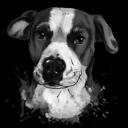 Retrato de perro acuarela en escala de grises de la foto sobre fondo negro