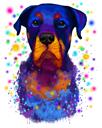 Rottweiler Portrait in Rainbow Watercolor Style from Photo