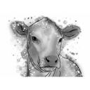 Retrato de vaca de fotos em estilo aquarela em tons de cinza