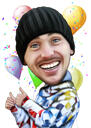 Caricatura di compleanno con palloncini per lui da foto