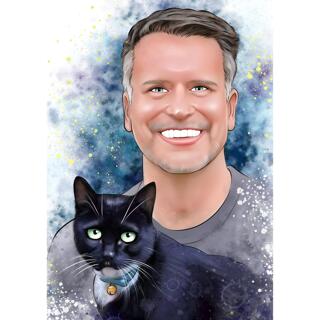 Man with Cat Watercolor Portrait