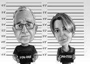 Black and White Couple Caricature from Photos with Custom Background