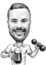 Person with Beer Cartoon Caricature in Black and White Style from Photo