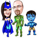 Lustige Superhelden-Gruppen-Karikatur von den Fotos