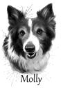 Svartvit karikatyr: Husdjur i akvarellgrafitstil