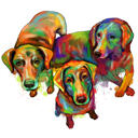 Dogs Group Portrait Caricature in Rainbow Watercolor