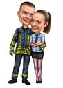 Two Persons Full Body Colored Caricature Drawing in Any Custom Outfit or T-shirt from Photos