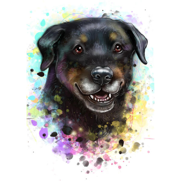 Rottweiler Dog Cartoon Caricature Art dessin dans un style aquarelle à partir de photos