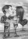 Parents Anniversary Caricature - Black and White Style