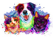 Aquarell-Haustier-Mix-Zeichnung
