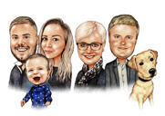 Familie met Labrador Portret Tekening