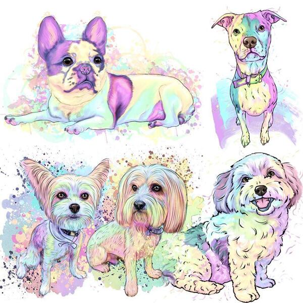 Kohandatud koerte koomiks - pastelne akvarellistiilis kogu keha