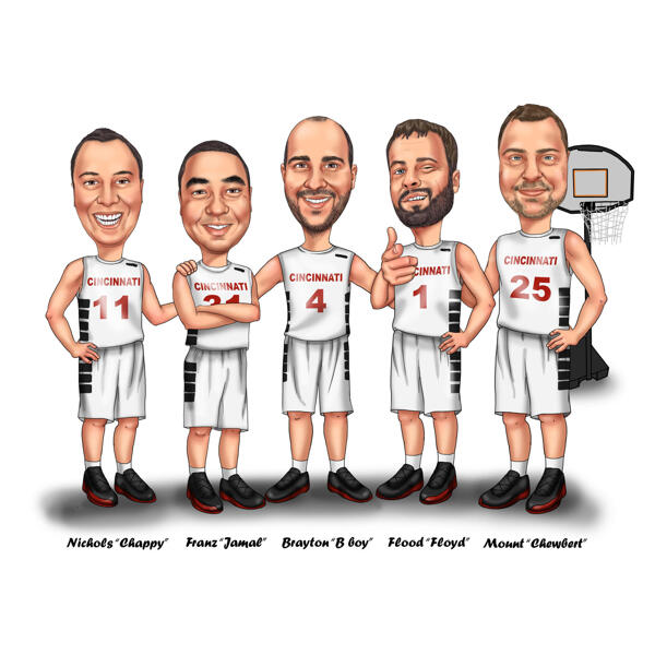 Basketbalová skupinová kresba přátel