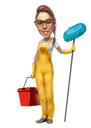 Dessin de caricature de nettoyeur de maison de personne dans le style de couleur à partir de la photo
