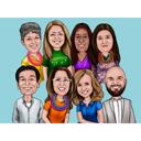 Group Caricature Drawing from Photos in Colored Line Style with Simple Background