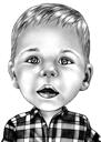 Caricatura del bambino che disegna dalla foto in stile bianco e nero