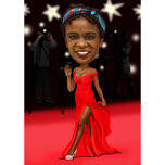 Red Carpet Caricature: Woman in Formal Red Dress