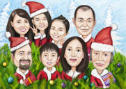 Новогодняя карикатура корпоративной группы Santa Hats Цифровые открытки, нарисованные по фотографиям