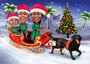 Christmas Card - Family in Santa's Sleigh with Pets