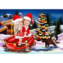 Couple with Pets Christmas Caricature
