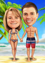 Caricatura de casal em praia tropical