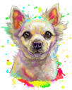 Карикатурный портрет маленькой собачки из фотографий в стиле яркой акварели