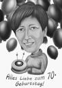 Man with Cake Birthday Caricature Gift in Monochrome Style