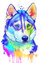 Rainbow Watercolor Husky Portrait