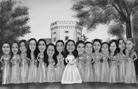 Cadeau de caricature de demoiselles d'honneur à partir de photos: style noir et blanc