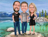 Group Caricature on Beach Background