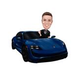Caricature d'homme de voiture de sport