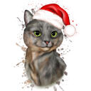 Watercolor Pet Portrait with Santa Hat