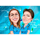 Colleagues Nursing Cartoon Drawing with Custom Background from Photos