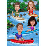 Família Rafting Canoa Desenho