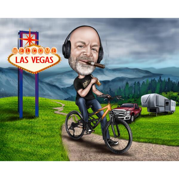 Horský cyklista cestovatel karikatura