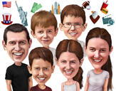 Caricatura di un gruppo di 6 persone in stile colorato da foto