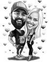 Dibujo de pareja de cuerpo completo en blanco y negro