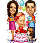 Caricatura della famiglia del primo compleanno del bambino