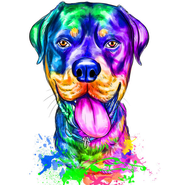 Retrato de Rottweiler en estilo de acuarela del arco iris de la foto