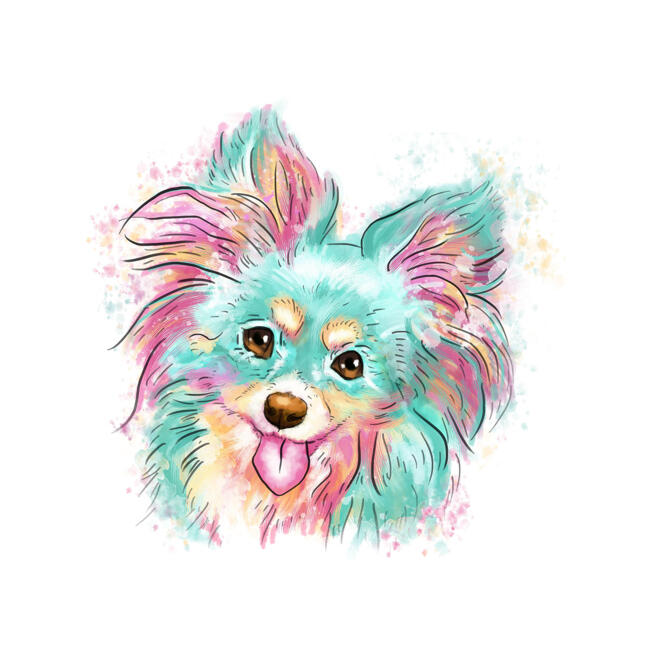 Rolig hundporträtt Tecknad porträttbild i ömma pasteller handritade från foton