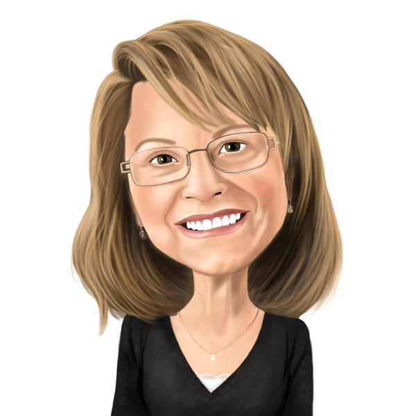 Woman Cartoon Portrait in Color Style Hand Drawn from Photo