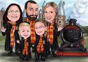 Disegno di cartone animato di una famiglia di 5 persone