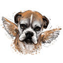Angel Dog tegneserieportræt i naturlig akvarelstil fra fotos