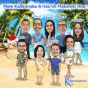 Custom Christmas Group Caricature with Tropical Background