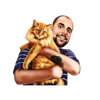 Owner with Cat Portrait Drawing with Natural Body Proportions from Photos