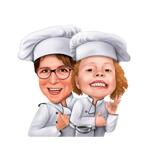 Caricatura di cucina per due persone in stile a colori dalle foto