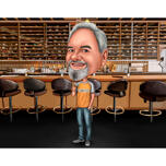 Personne dans un bar – Caricature exagérée et drôle du corps entier tirée d'une photo