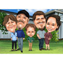Caricatura di tutto il corpo del gruppo con divertente esagerazione su sfondo personalizzato da foto