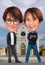 Caricatura divertente a figura intera di fratelli in stile colorato